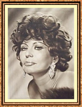 портрет черно-белый по фото в технике"сухая кисть"(Софи Лорен,серьги,бриллианты)