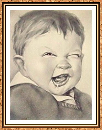 портрет с фотографии в технике"сухая кисть"(малыш, ребенок, гримасы, кофта)
